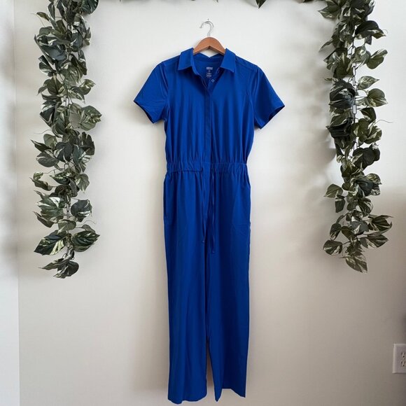 Girlfriend Collective Athletic Woven Varsity Stretch Jumpsuit Blue Women’s Sz S - Picture 1 of 10